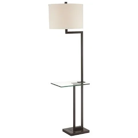 Dark Bronze Finished Floor Lamp with Linen Shade and Glass Table